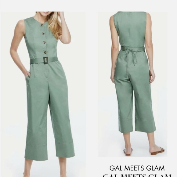 Gal Meets Glam Pants - Gal Meets Glam Green Cropped Jumpsuit with Belted Waist